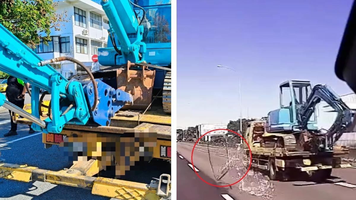 國道血滴子?恐怖怪手「噴窗框」 超衰2車被命中車頭裂開