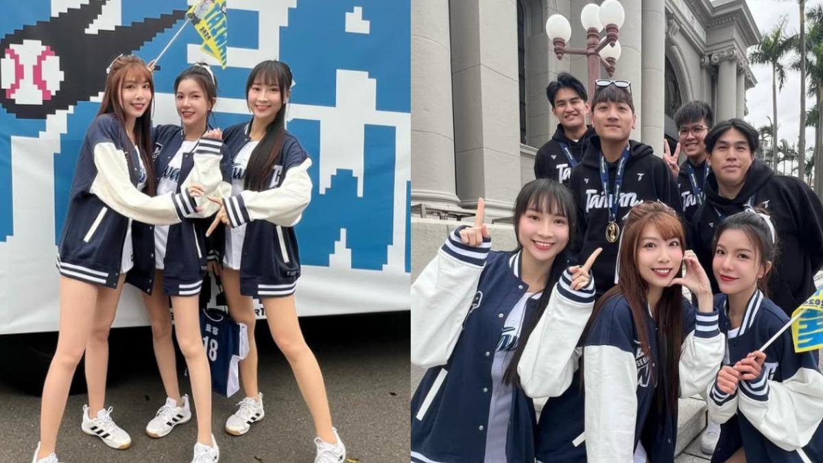 謝凱蒂(左圖中)為遊行隊伍應援。(圖/翻攝自imkatyhsieh IG)