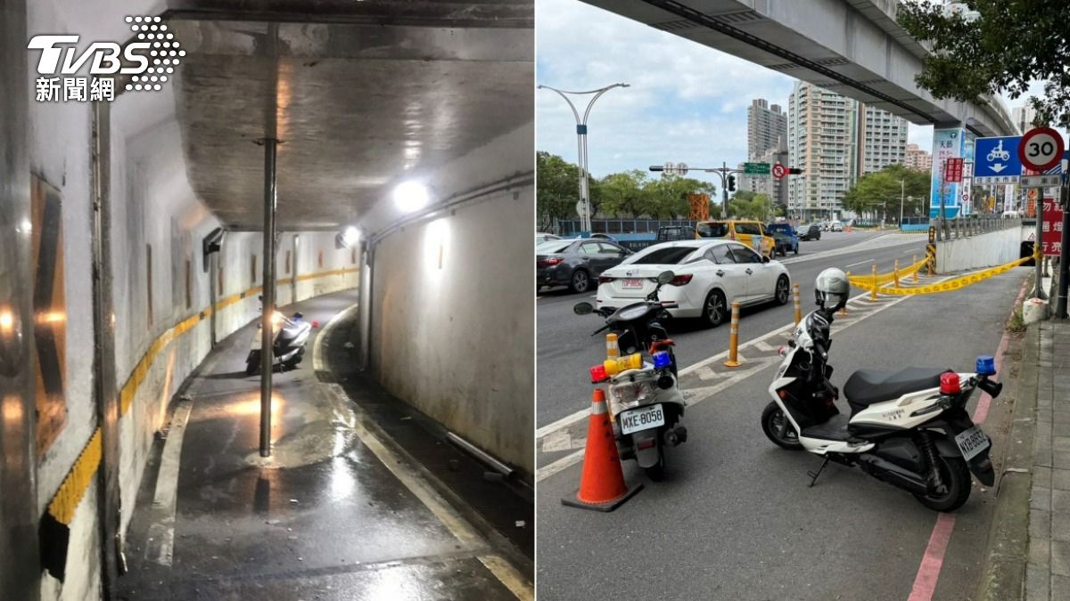 快訊／打樁失誤「整根鐵柱鑽進地下道」　淡水騎士嚇到慘摔