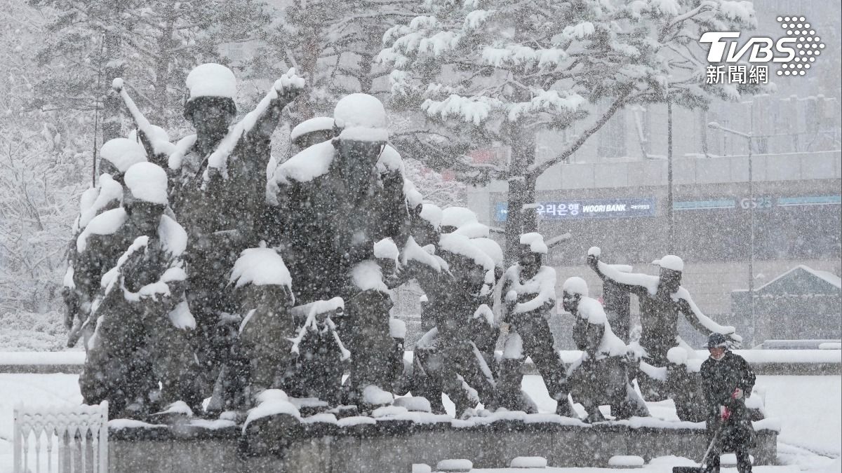 韓國罕見大雪。（圖／達志影像美聯社）