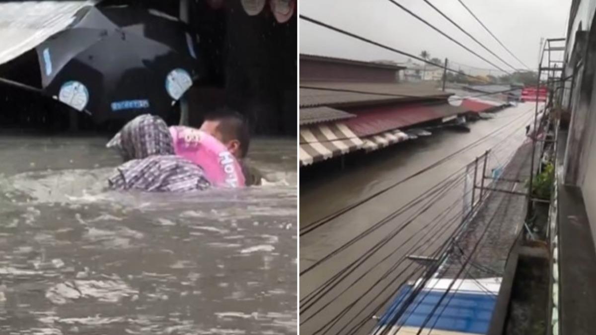 泰國南部連日暴雨！民宅遭洪水吞噬　災民抓泳圈水中求生