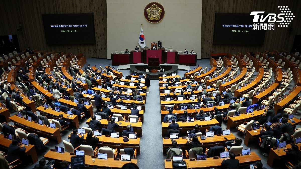 南韓國會議員迅速投票駁回戒嚴令。(圖/達志影像路透社)