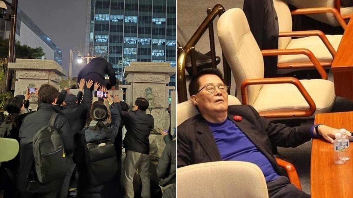 南韓82歲議員「拚死翻牆」進國會! 擋戒嚴後累癱坐著睡著