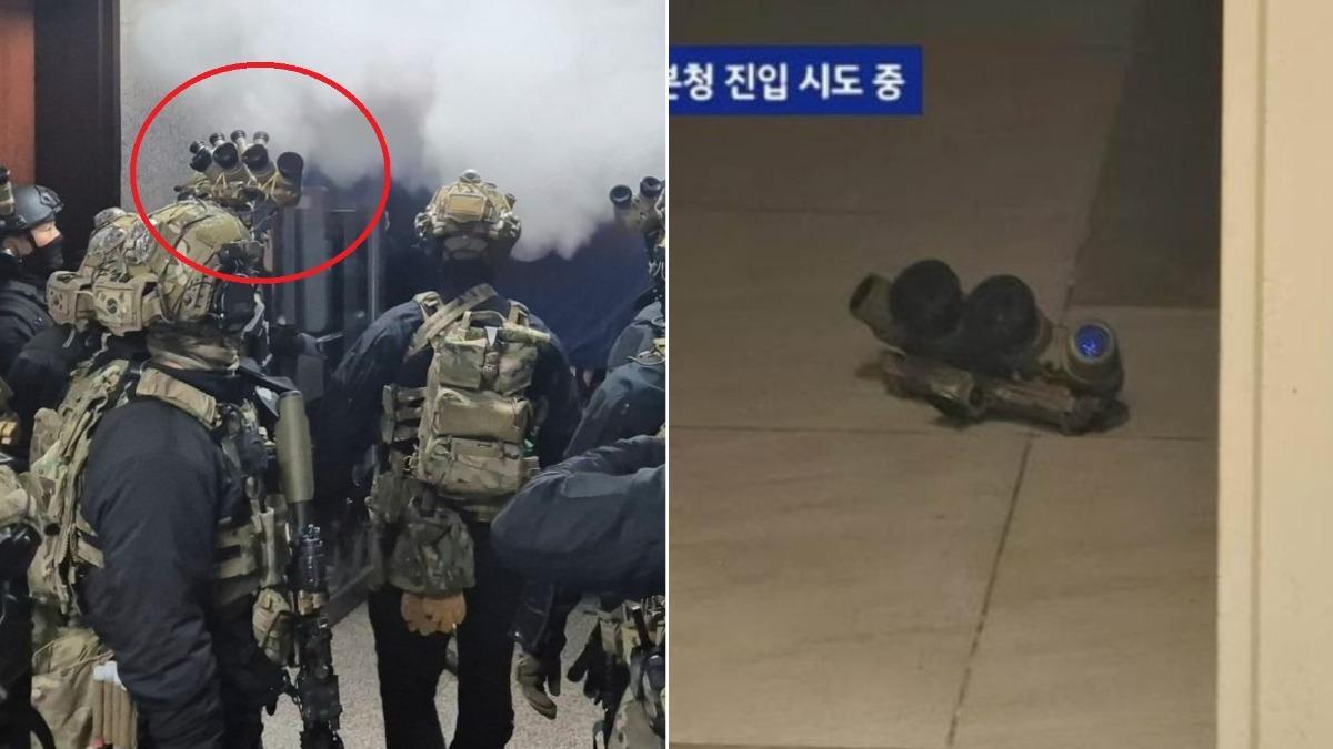 南韓軍人動員時疑似遺落裝備引起台灣網友討論。（圖／達志影像美聯社、翻攝自SBS News）