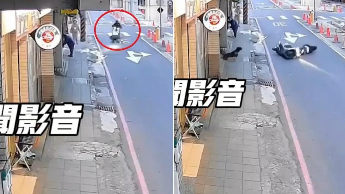 好衰!新北女騎車上班遭流浪小黑「擊落」 慘摔畫面曝