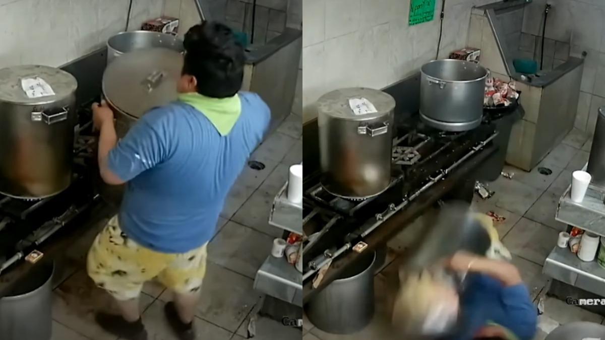 墨西哥一名廚師端著一鍋墨西哥粽摔倒,因背影神似實況主統神在網上走紅。(圖/翻攝自YouTube)
