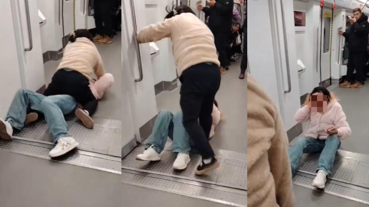 女子被打得頭破血流。(圖/翻攝自微博「長安萬里行」)