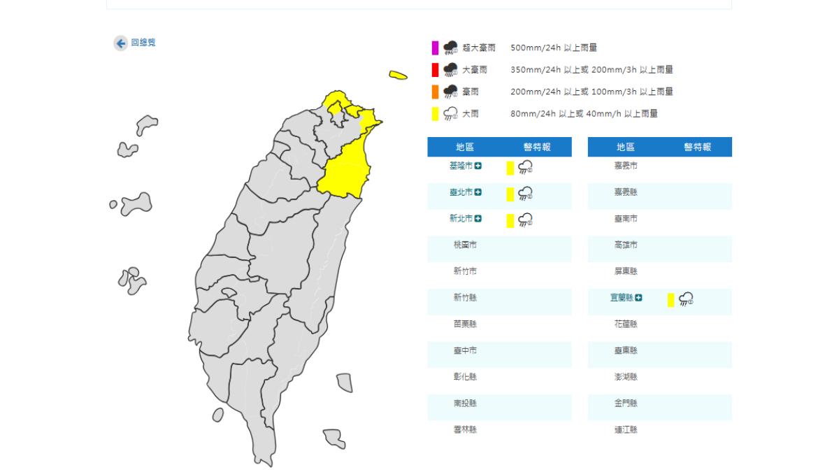北部注意大雨。(圖/氣象署)