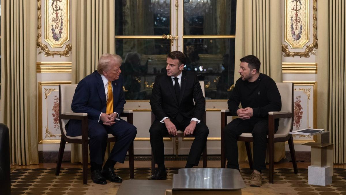 川普、馬克宏和澤倫斯基進行三邊會談。(圖/翻攝自X@EmmanuelMacron)