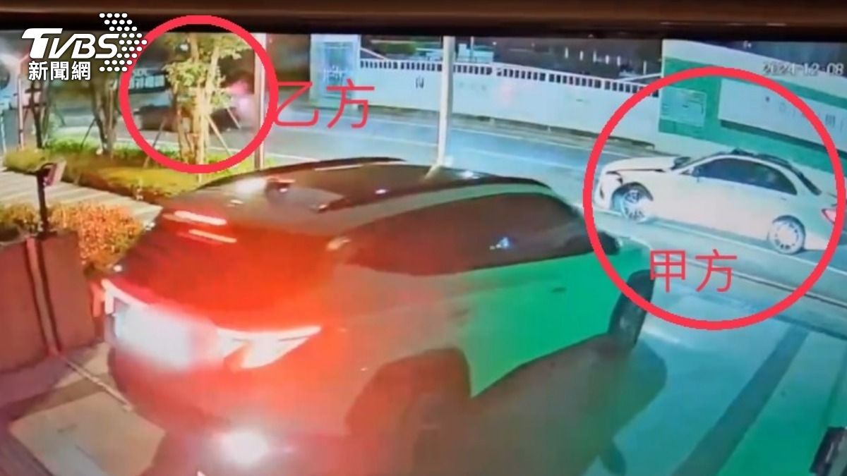 監視器拍下雙方人馬談判,一言不合就砸車且開車衝撞。(圖/TVBS)