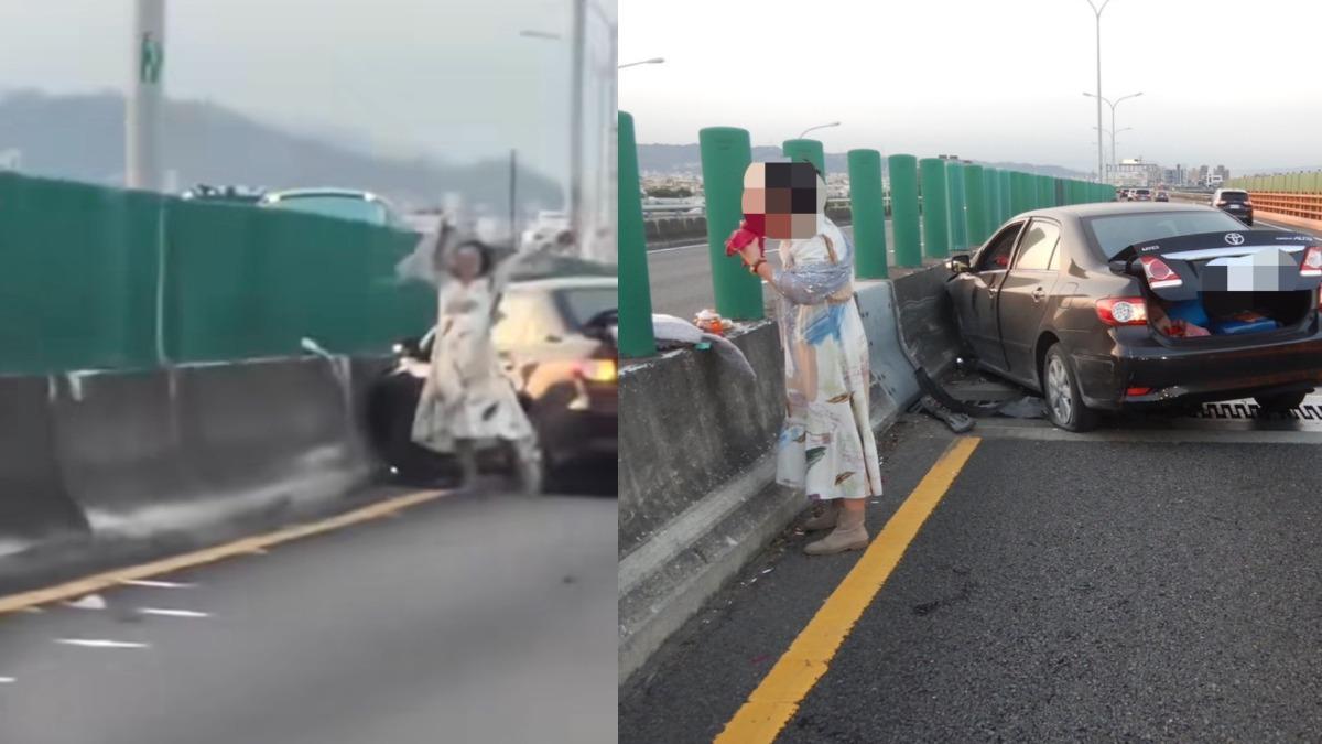 台74線自撞害塞車!女駕駛竟起舞開吃火龍果 詭異行徑全錄下