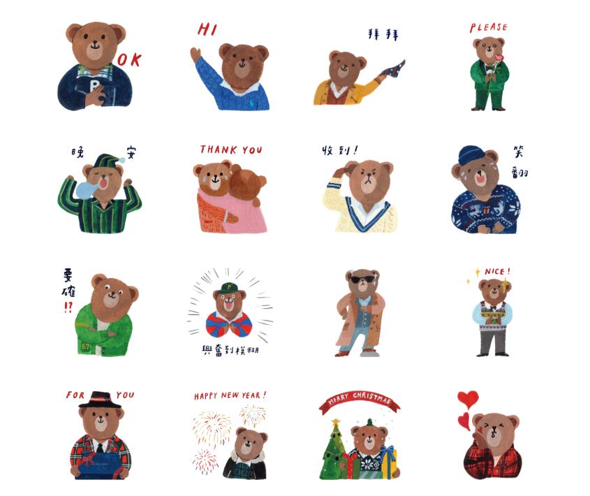 RALPH LAUREN POLO BEAR HOLIDAY 限定貼圖。(圖/翻攝自LINE)