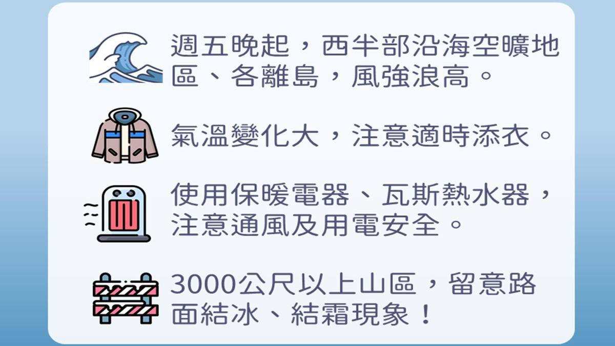 3000公尺以上山區除路面可能結冰，明晚至週一清晨甚至可能降雪。（圖／TVBS）