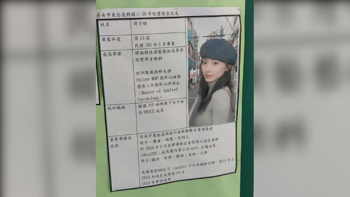 周子瑜傑出校友介紹,被網友發現拿到碩士學位。(圖/翻攝自微博)