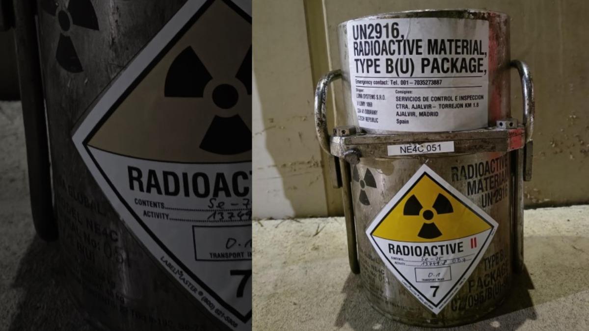 這個屬於第2類放射性物質、具有4個放射源的「硒-75」被裝在型號NE4C的容器內。(圖/翻攝自X@eldiarioes)
