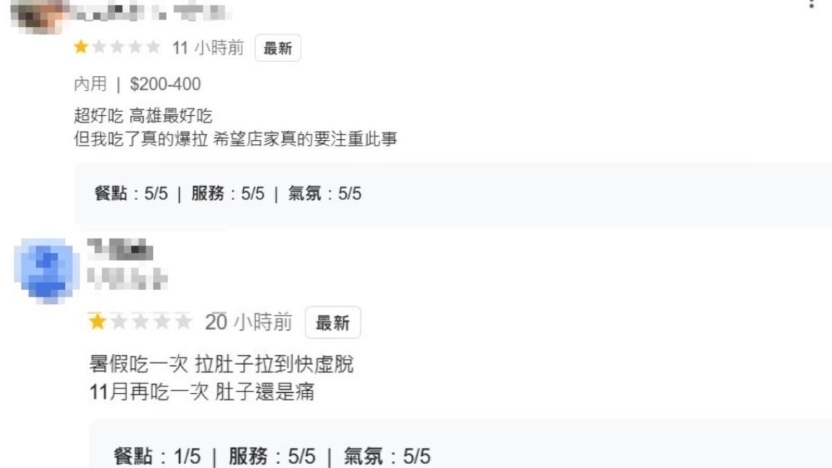 評論區有多位用餐民眾反映腹瀉情形。（圖／翻攝自Google map）