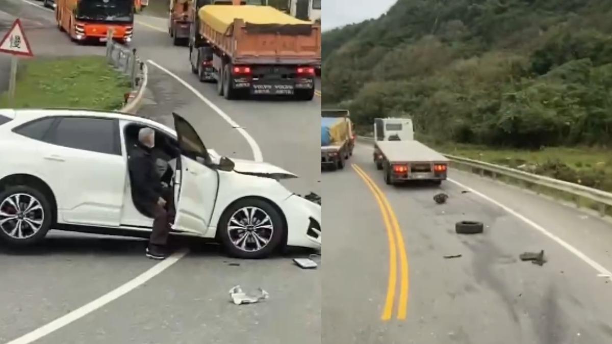 瑞芳一名駕駛衝撞曳引車。（圖／翻攝自記者爆料網）
