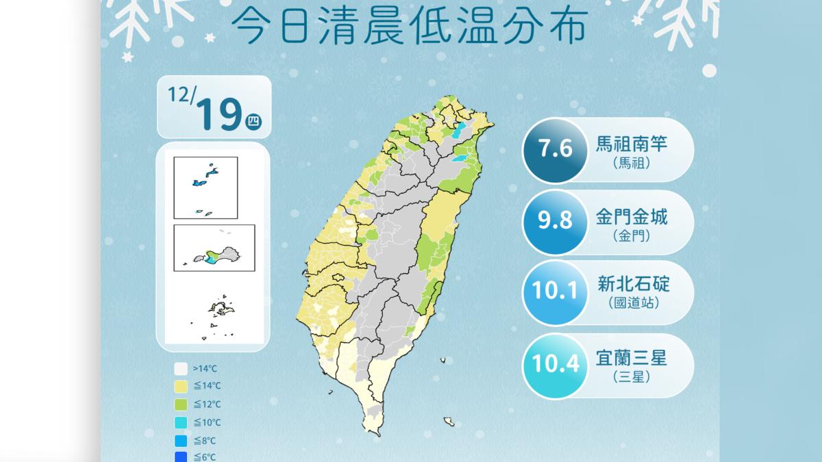 今日低溫分布。(圖/氣象署)