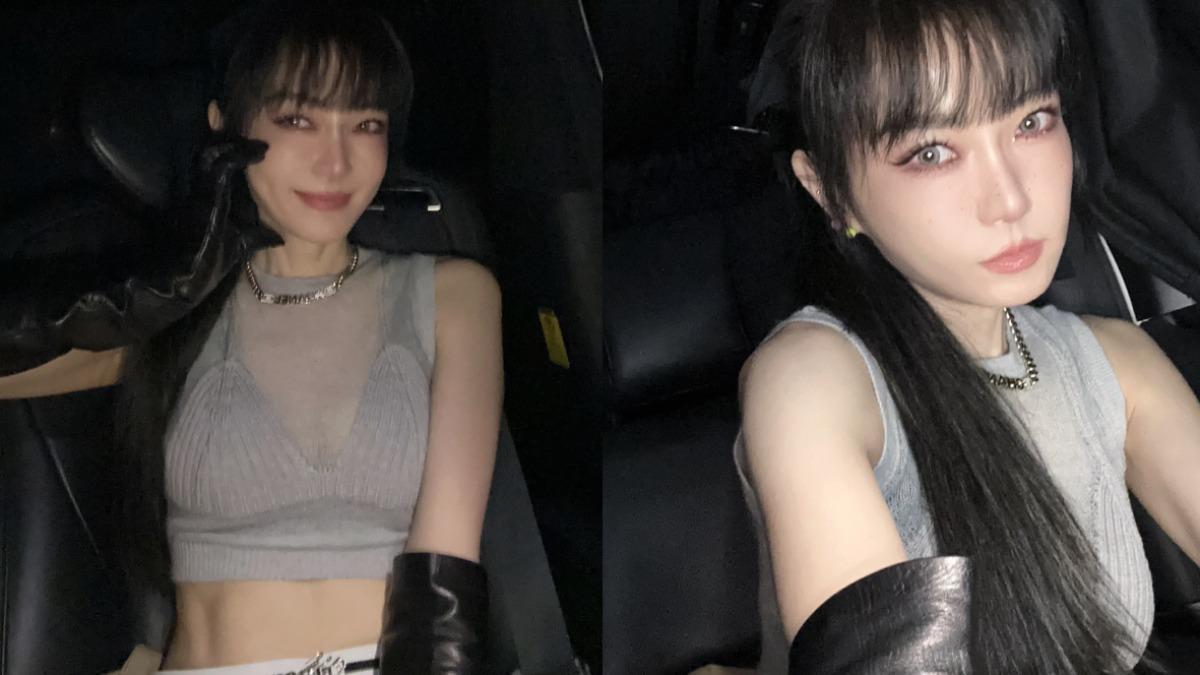謝金燕分享車上自拍,開心放送驚人好身材。(圖/翻攝自謝金燕微博)