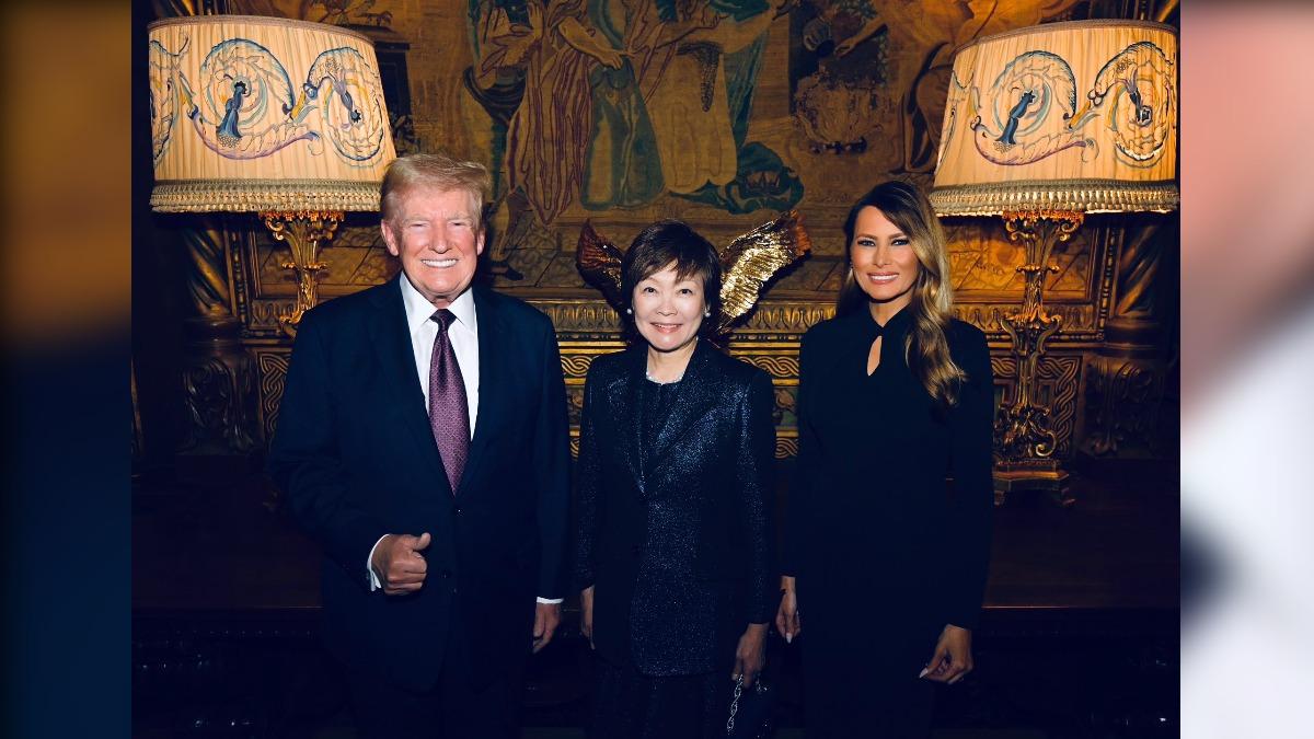 川普與妻子梅蘭妮亞、安倍昭惠在會晤後留下合照。（圖／翻攝自X@nobby_saitama）