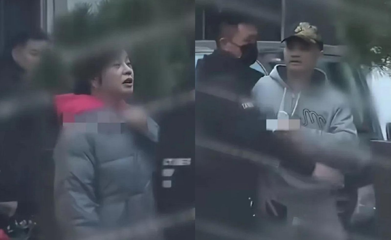 狗仔曝光劉曉慶遭前男友上前討分手費的衝突畫面,一群黑衣人上前拉住前男友護駕。(圖/翻攝自微博)