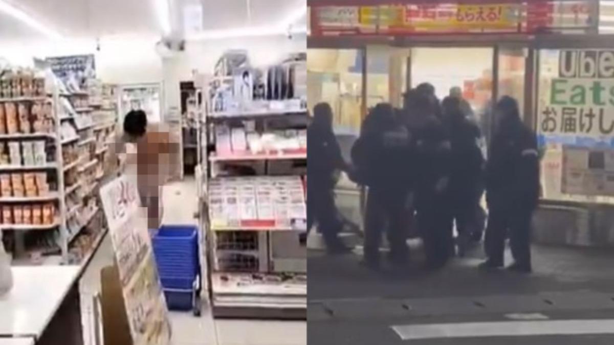 日本LAWSON超商出現「雙刀裸男」。（圖／翻攝自@tkzwgrs　X）