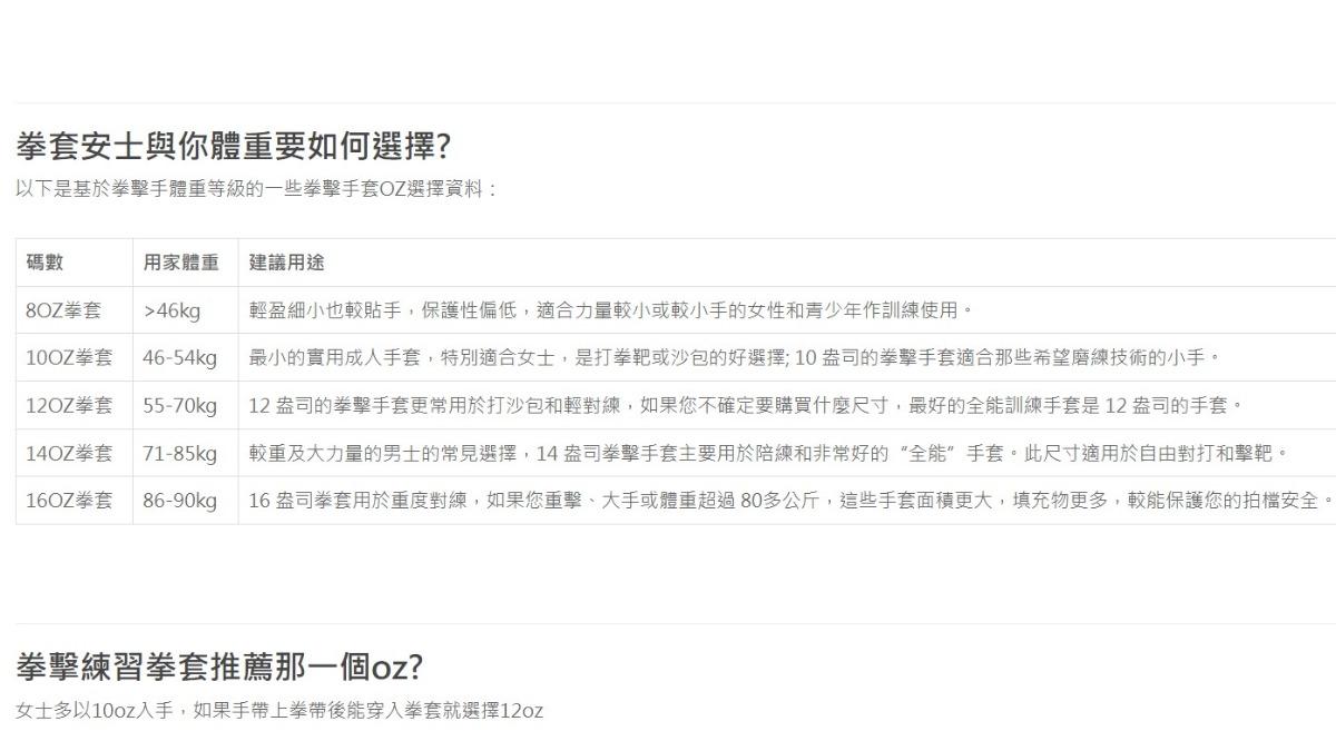 網傳商城拳套介紹。(圖/翻攝自outletexpress.com.hk網頁)