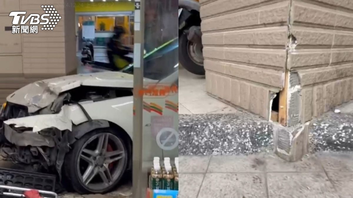 駕駛第二次撞進超商後,車子嚴重毀損。(圖/TVBS)