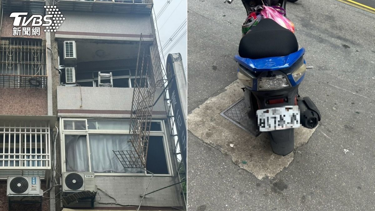 工人失足墜樓,結果砸中經過的機車騎士。(圖/TVBS)