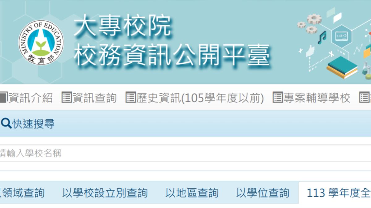 大專院校校務資訊公開平台今公布各校註冊率。（圖／翻攝教育部網站）