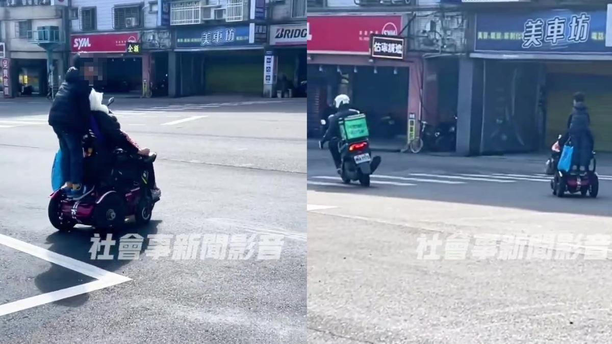新莊阿公電輪椅「載2孫闖紅燈」　危險行為要挨罰了