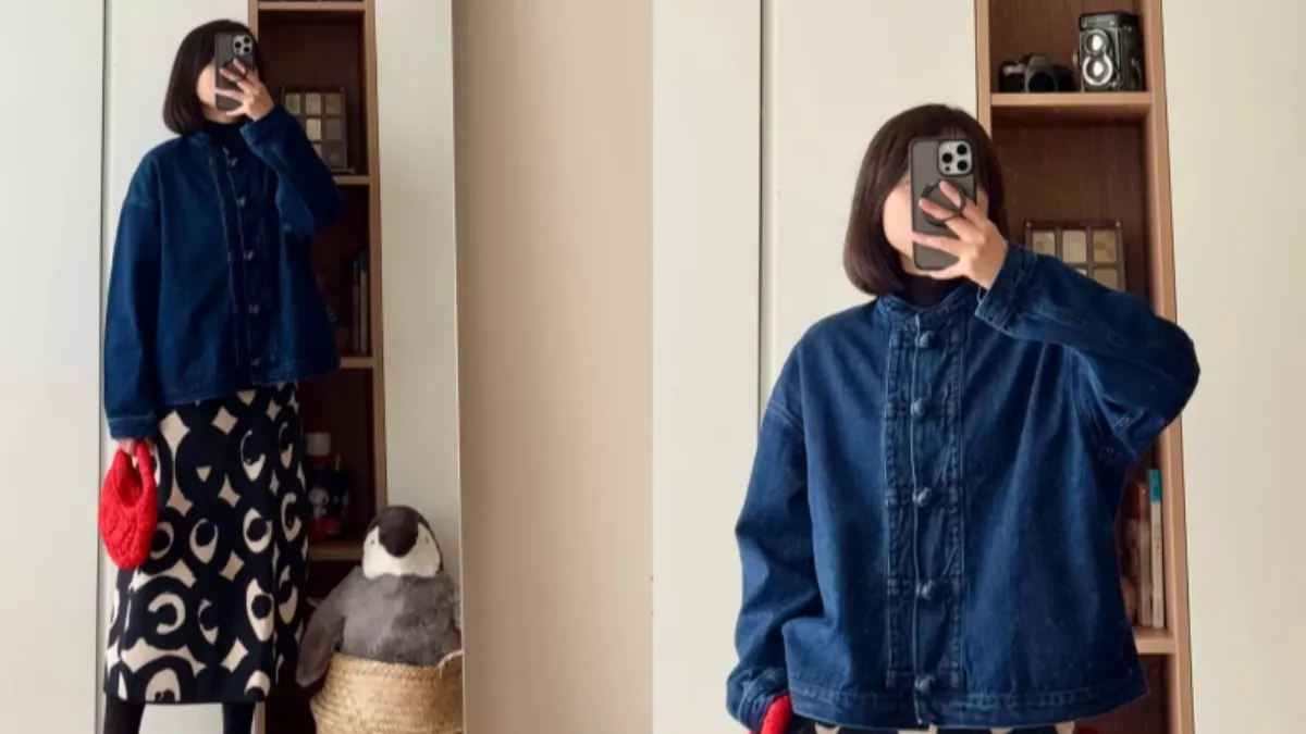 這款MUJI盤釦外套還推出了牛仔的版本女款木棉混牛仔盤釦襯衫夾克。（圖／翻攝自小紅書＠西西里岛的默陌）