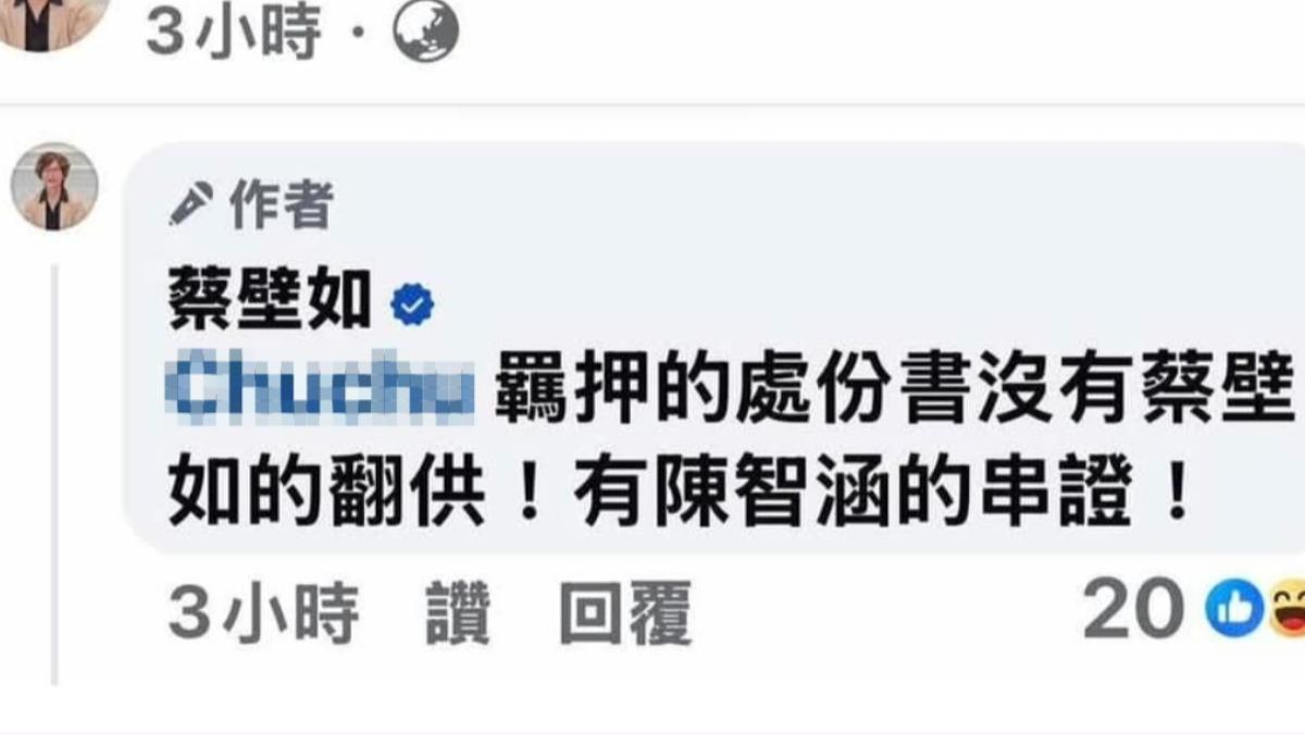 蔡壁如回應柯粉留言。(圖/翻攝自蔡壁如臉書)