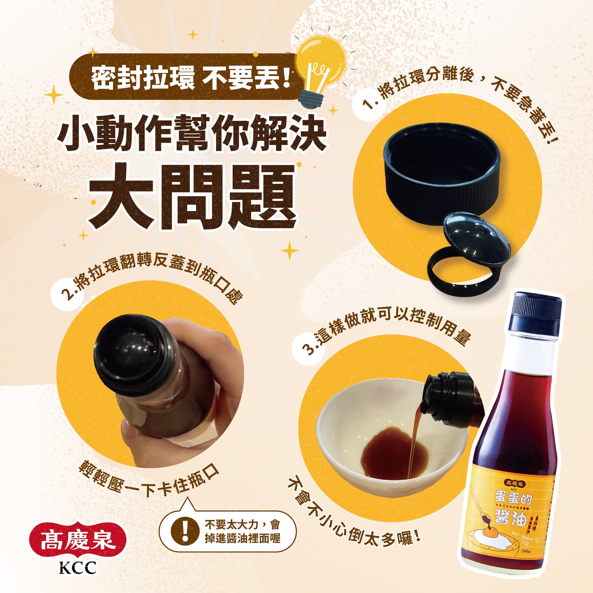 拉環反蓋到瓶口處,可以控制用量。(圖/翻攝自高慶泉臉書)