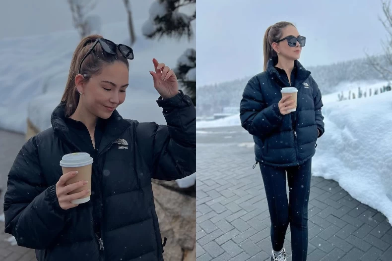 昆凌在北海道隨身穿的則是這件The North Face羽絨服。（圖／翻攝自IG@hannah_quinlivan）