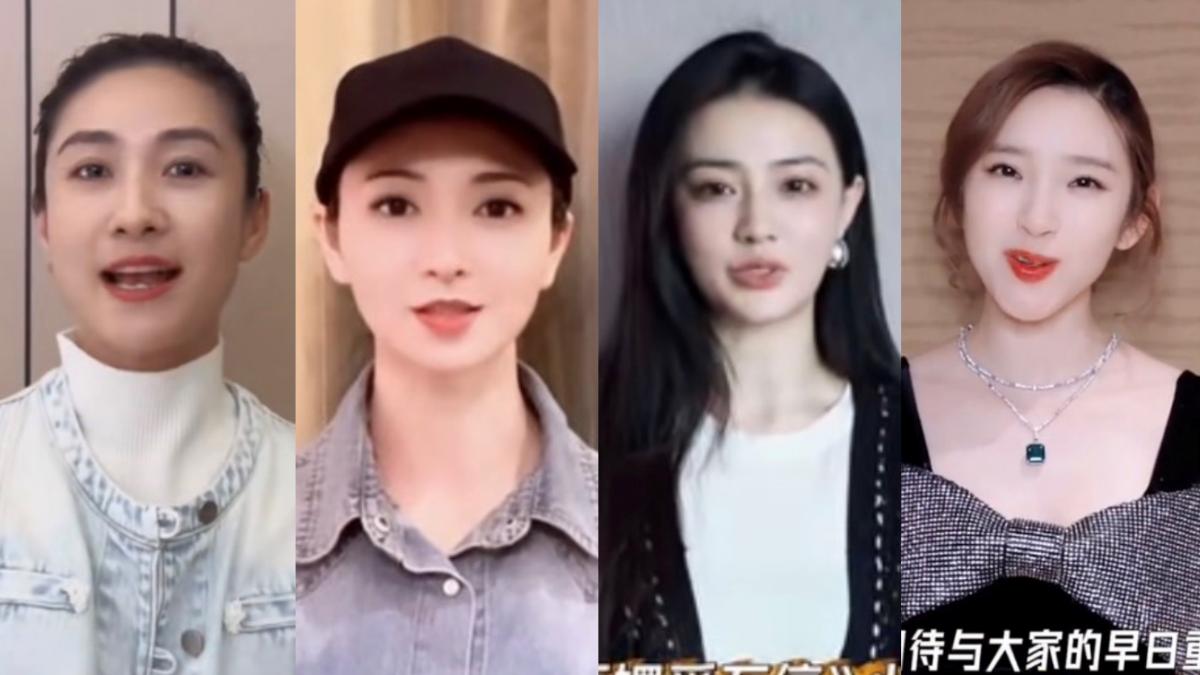 陶昕然(左起)、斕曦、徐璐、唐藝昕拍片造勢。(圖/翻攝自微博)