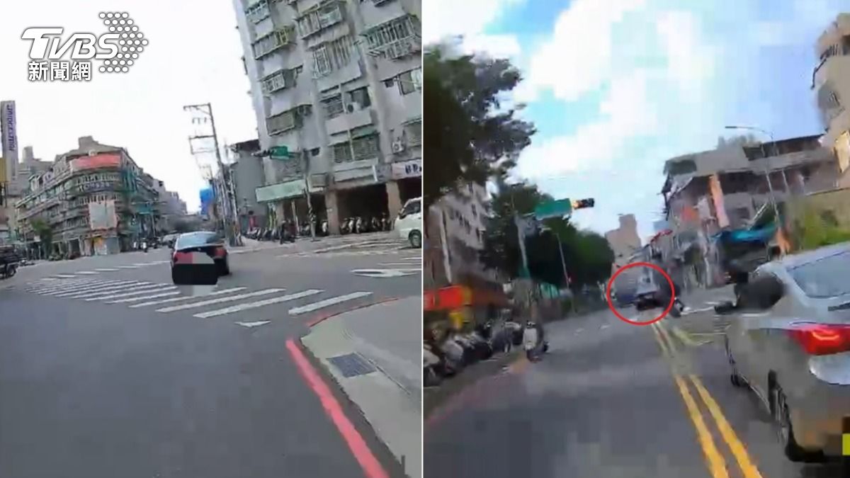 小轎車掛假車牌攔查不停，沿路闖紅燈、危險駕駛。（圖／TVBS）