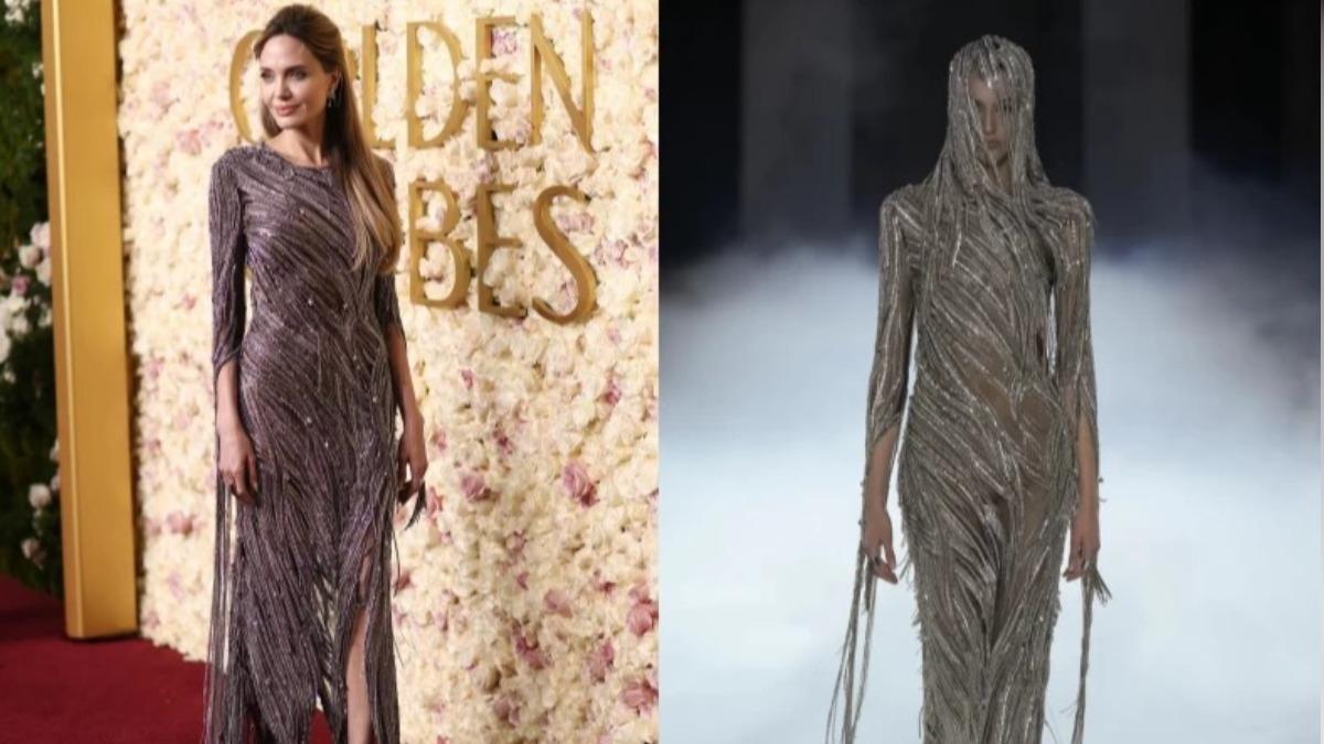 安潔莉娜裘莉出席金球獎，禮服出自Alexander McQueen。（圖／翻攝自IG@alexandermcqueen）