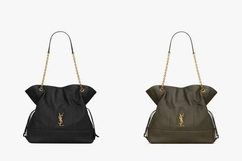 JAMIE 小羊皮手提袋推出了黑金和橄欖綠2個顏色。(圖/翻攝自SAINT LAURENT)