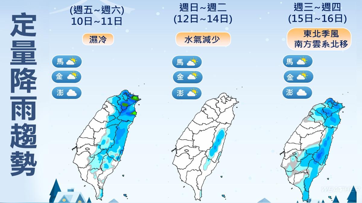下週一白天冷氣團減弱,但下週三馬上又有另一波強冷空氣南下。(圖/TVBS)