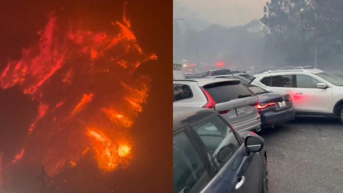 洛杉磯野火狂燒!「大火包圍豪宅」居民慌逃竄 空車擠爆馬路