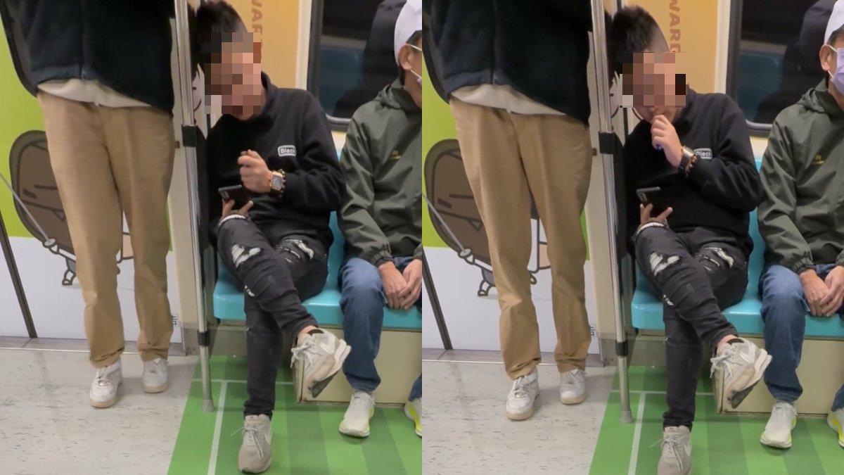 黑衣男搭捷運「爽抽電子煙」!囂張翹腳狂吸 北捷:最高罰1萬