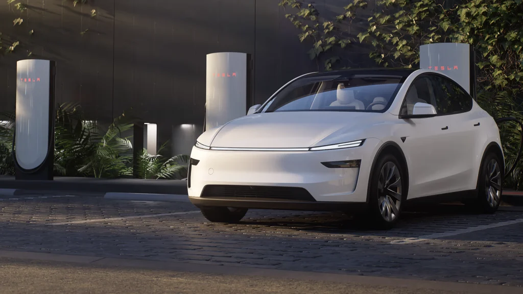 Model Y改款於車頭引入分離式頭燈與貫穿燈帶設計。(圖/Tesla提供)