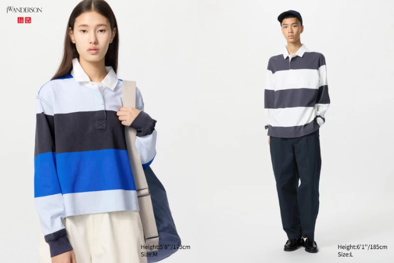 聯名系列的POLO衫以寬版的條紋為設計重點。(圖/翻攝自UNIQLO)