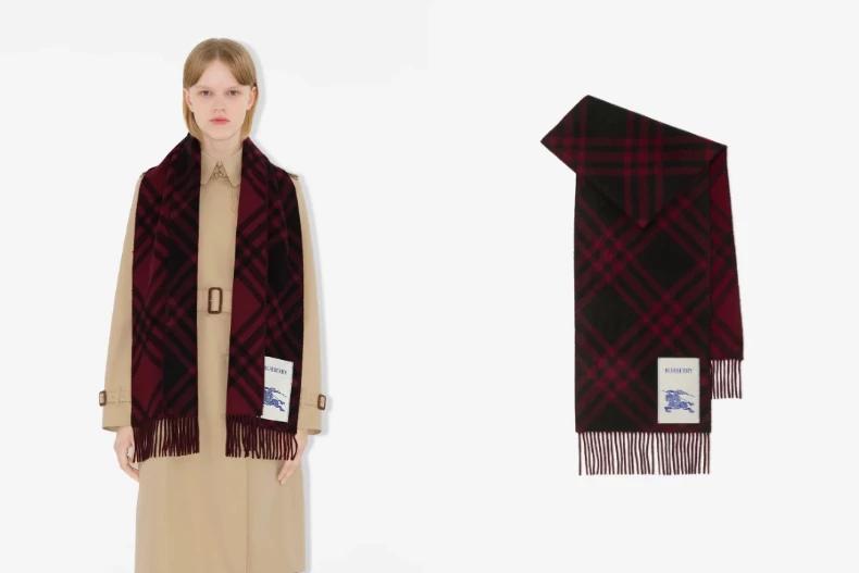 Burberry蔓越莓色格紋喀什米爾圍巾。(圖/翻攝自Burberry)