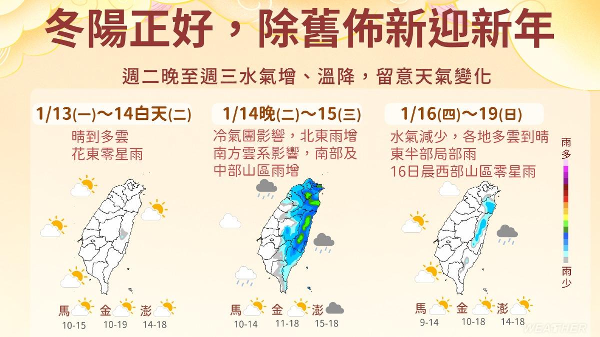 週二晚新一波冷氣團南下,各地天將轉為寒冷。(圖/氣象署)