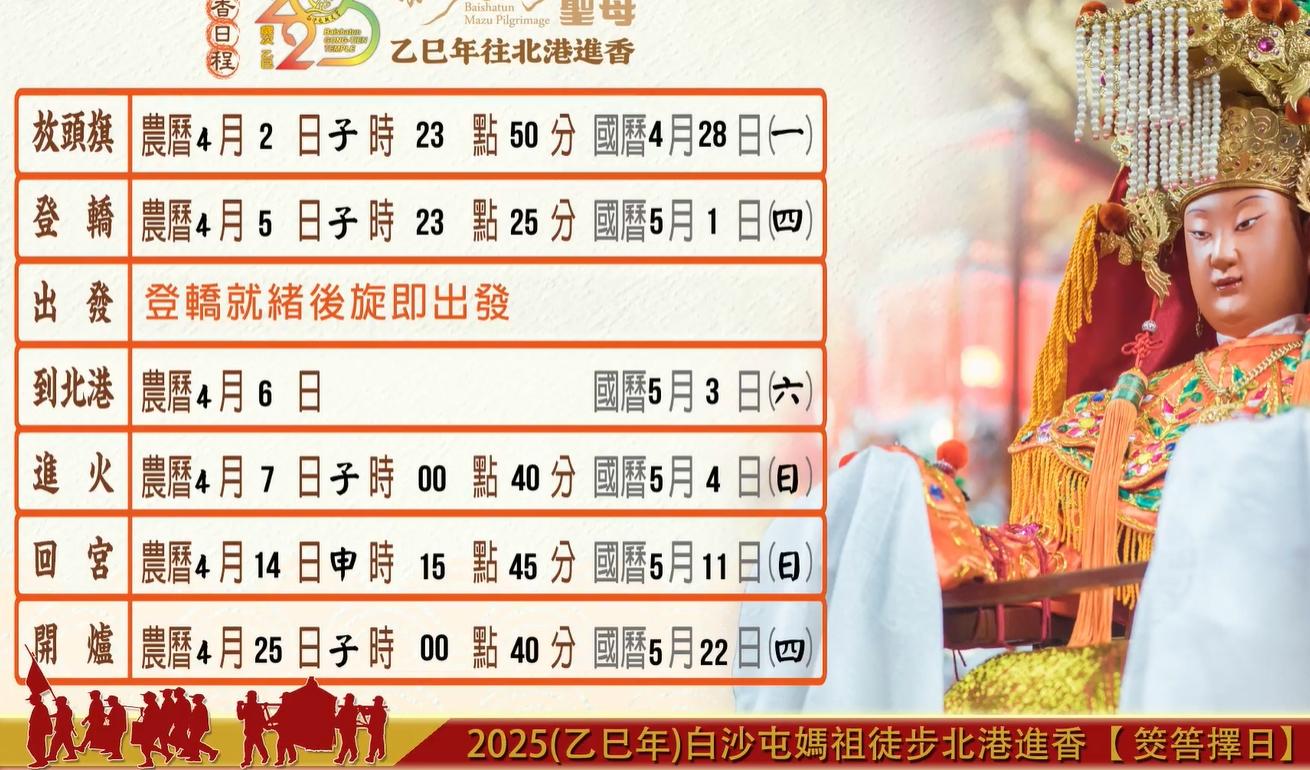 2025白沙屯媽祖時程公布。（圖／翻攝自白沙屯拱天宮臉書）