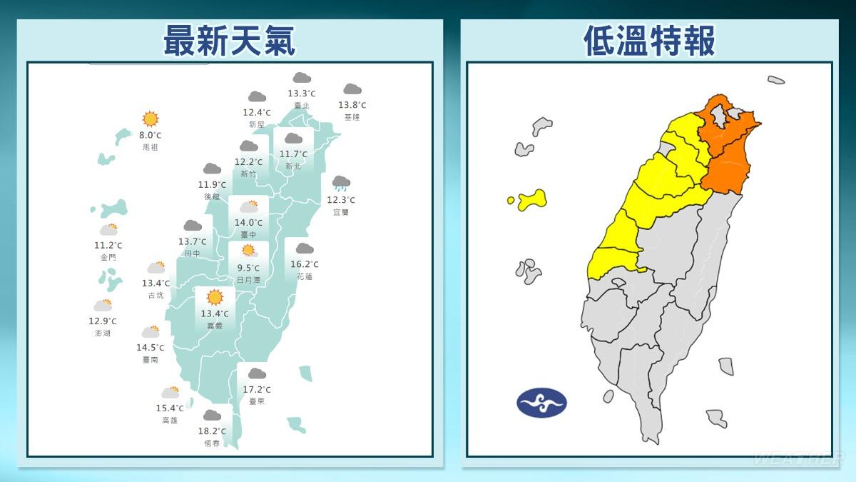 中央氣象署發布低溫特報。(圖/中央氣象署)
