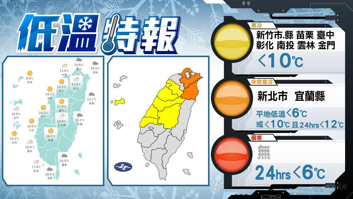 中央氣象署發布低溫特報。（圖／中央氣象署）