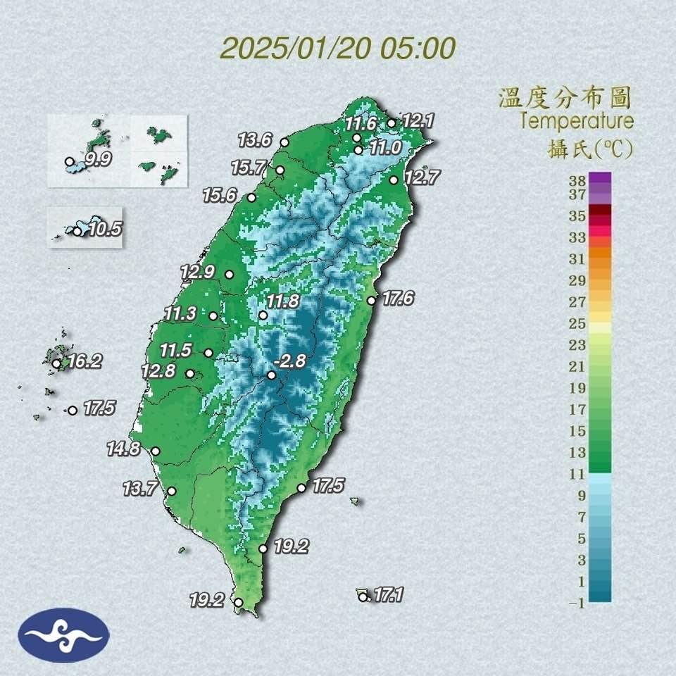 台北今天清晨觀測到11度低溫。(圖/氣象署)